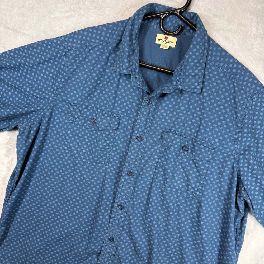Woolrich Mens Blue Geometric Print Short Sleeve Button Down Shirt XXL HMY1032S